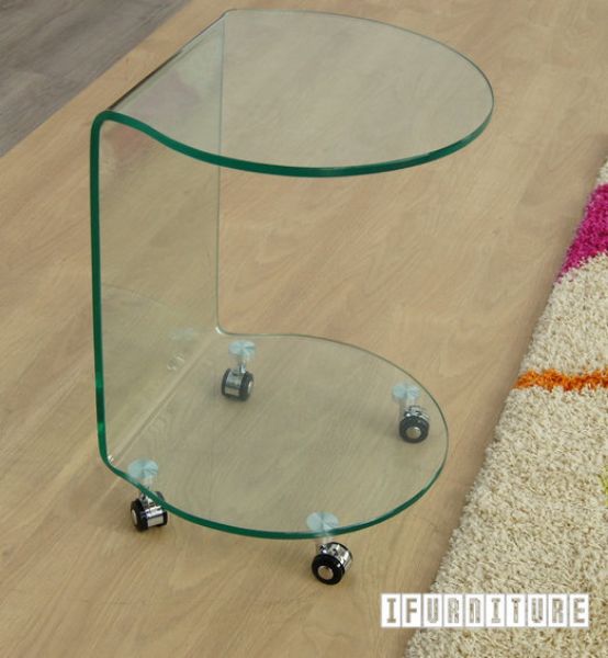 Murano Bent Glass Side Table With Wheels Round