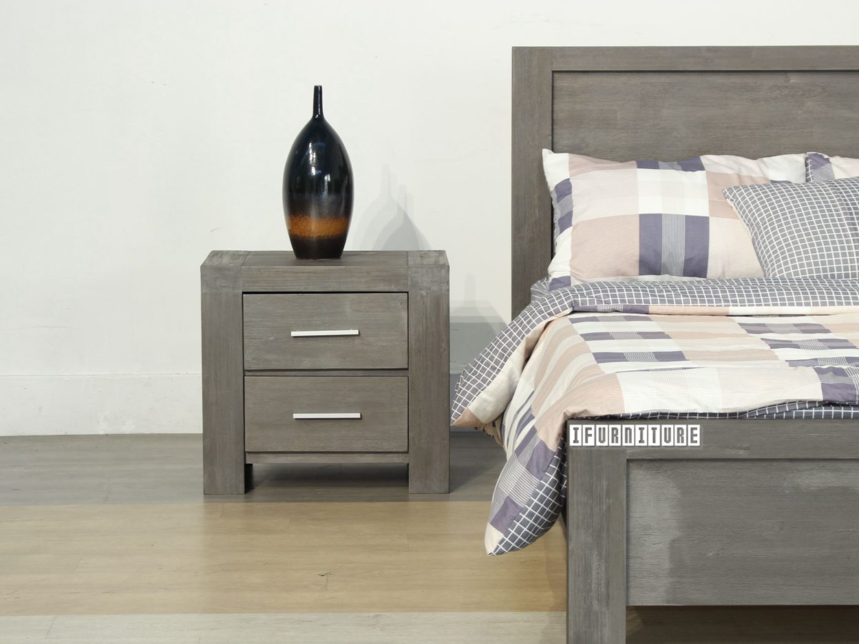 PHILIPPE Acacia 2 Drawer Bedside Table *Silver Grey