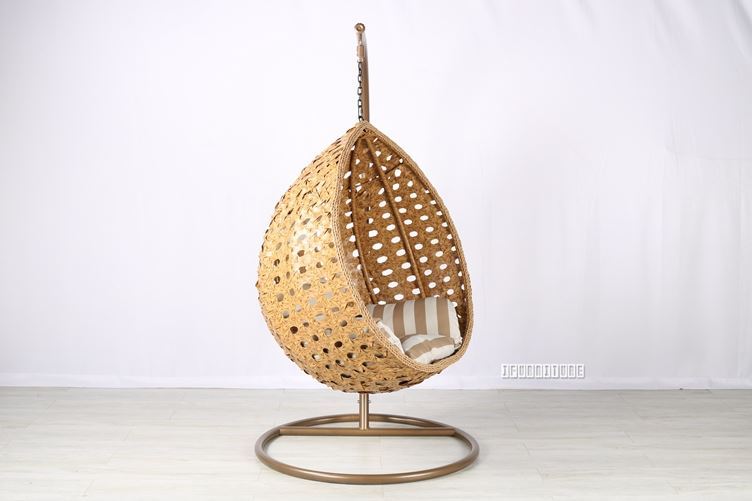 8 Gold White Rattan Hanging Egg Chair