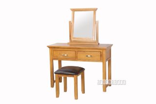 Picture of Nottingham 2Drw Dressing Table with Stool *Solid Oak - Dressing table with Stool + Mirror