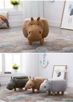 Picture of ANIMAL Big Hardwood Ottoman (Yellow Hippo)