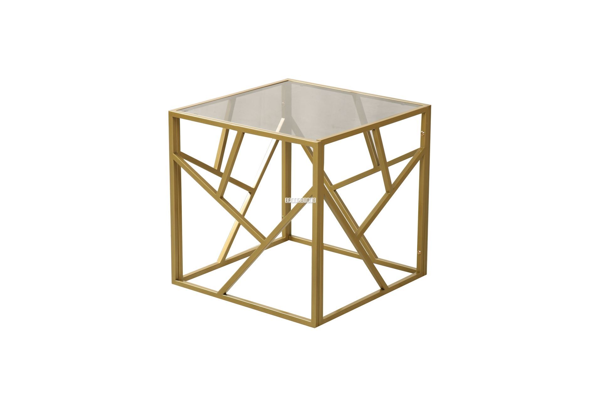 Clio Square Grey Glass Side Table With Golden Frame 8906