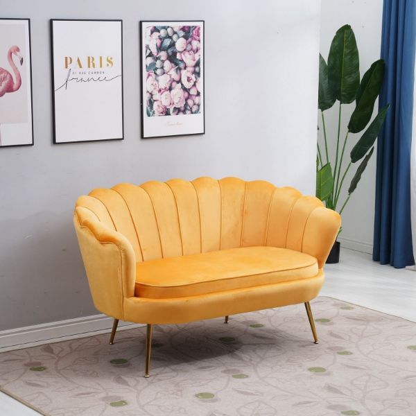 Picture of EVELYN Curved Flared Velvet Love Seat (Yellow)