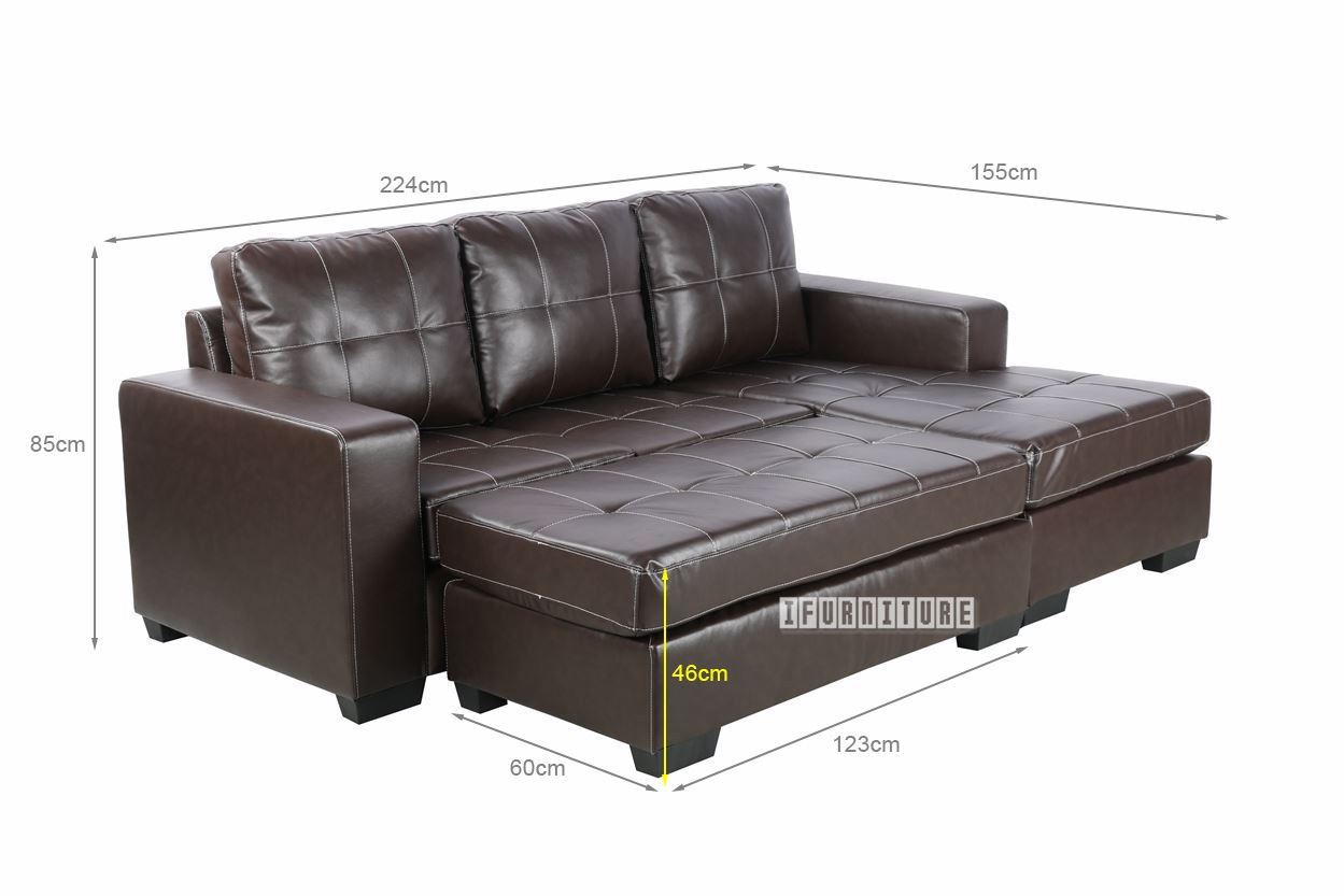 JESSIE Reversible Sectional Sofa/Sofa Bed with Ottoman (Dark Brown)