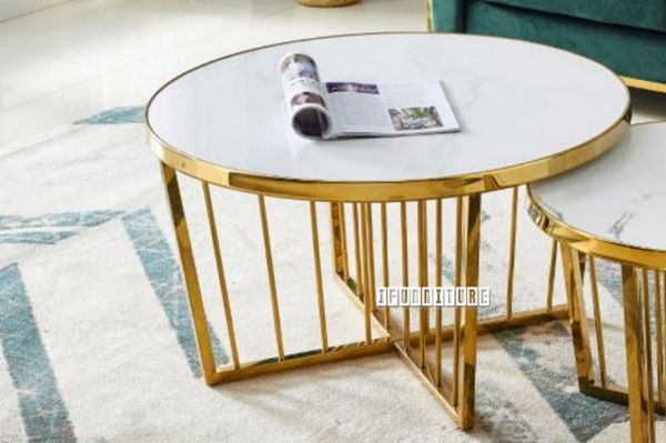 Picture of MONTROSE Marble Top with Golden Legs Side Table - D80