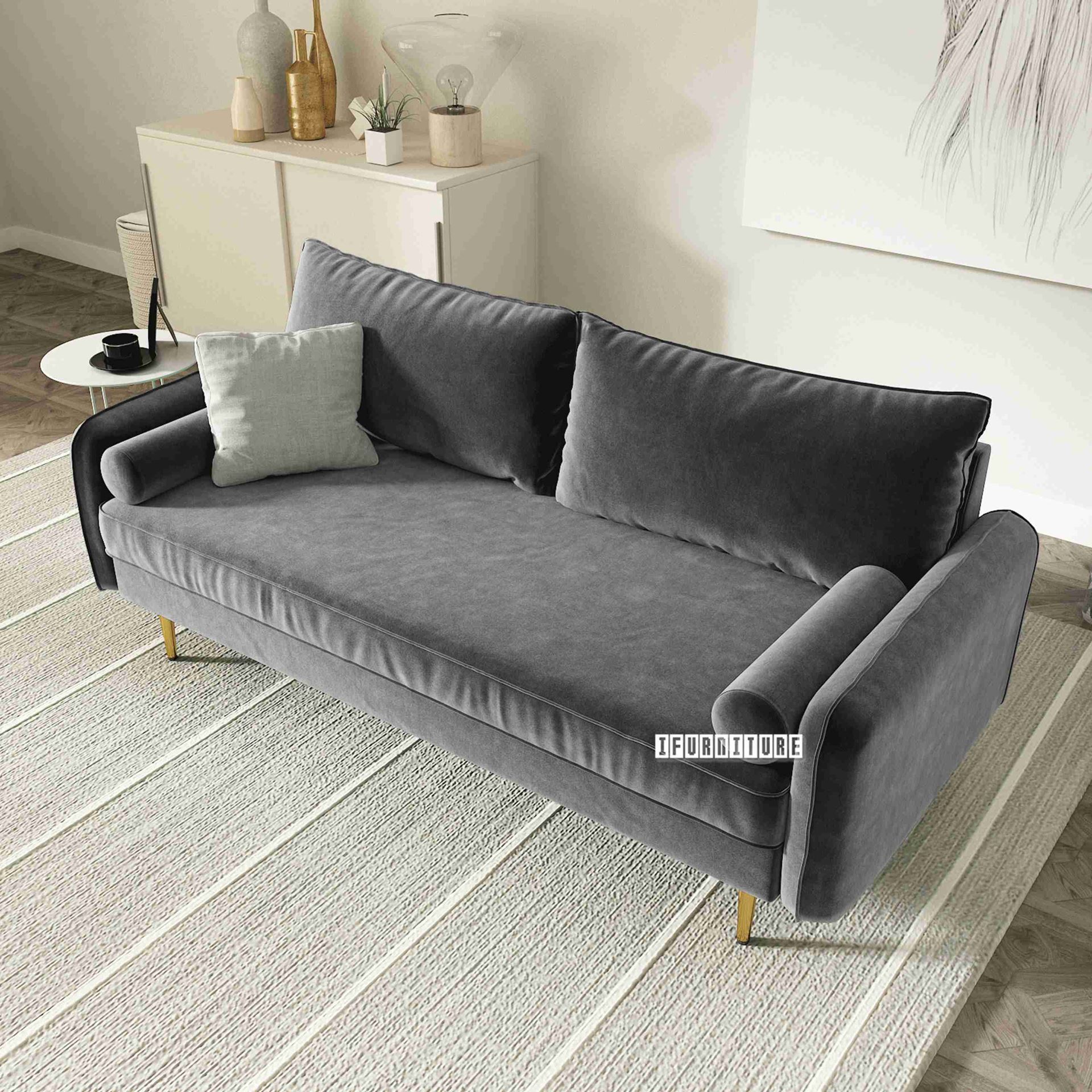 HENRY 3 Seat Sofa *Grey Velvet