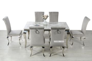 Picture of AITKEN 160 Marble Top Stainless 7PC Dining Set (Light Grey)