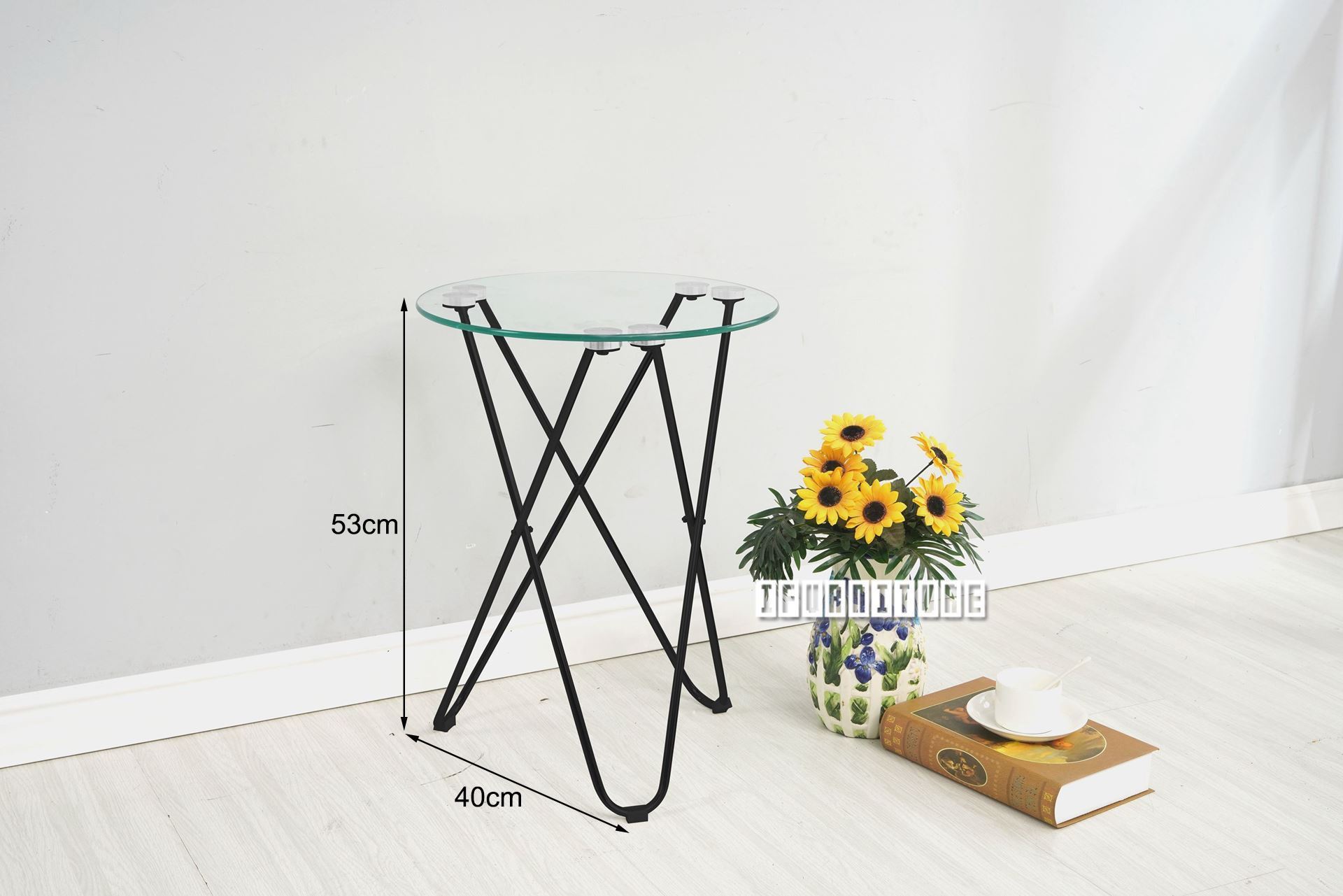 HAZLEWOOD Round Clear Glass Side Table (Black Frame)