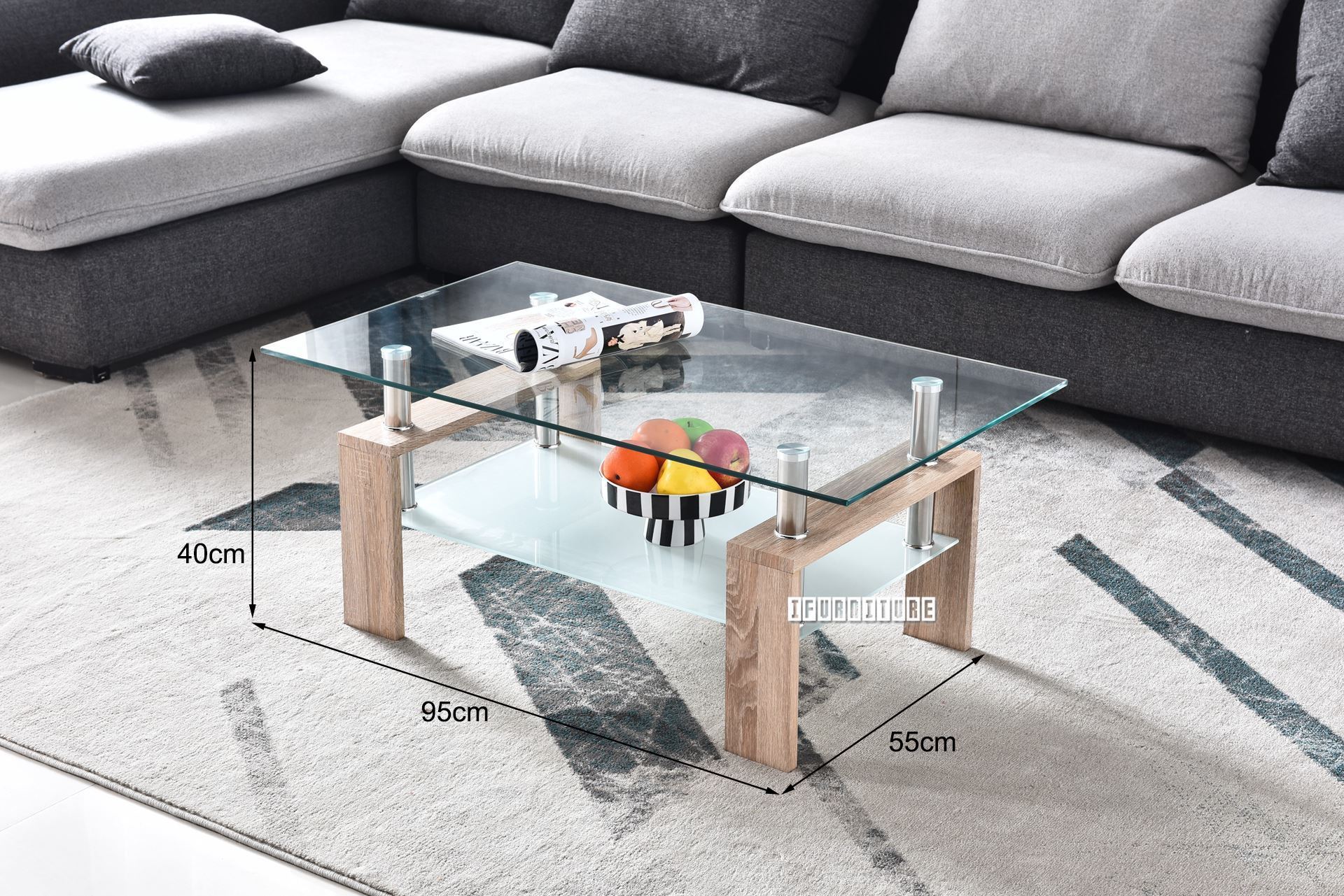 HORIZON Glass Coffee Table (Oak Colour)