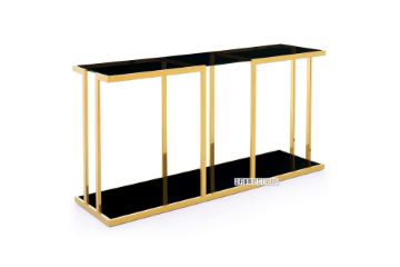Picture of TANGO Glass Top Gold Stainless Frame Console Table *BLACK