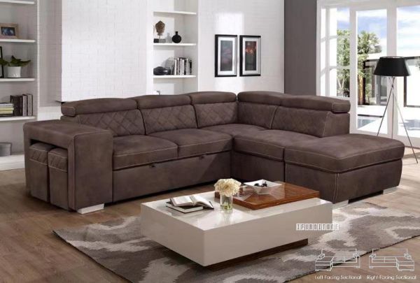 Picture of ARIA Sectional Sofa/Sofa Bed with Storage & 2 Ottomans (Brown)