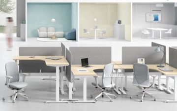 Picture of UP1 L-SHAPE Adjustable Height Desk (Oak Top White Frame) - 695-1185mm (150 Top)
