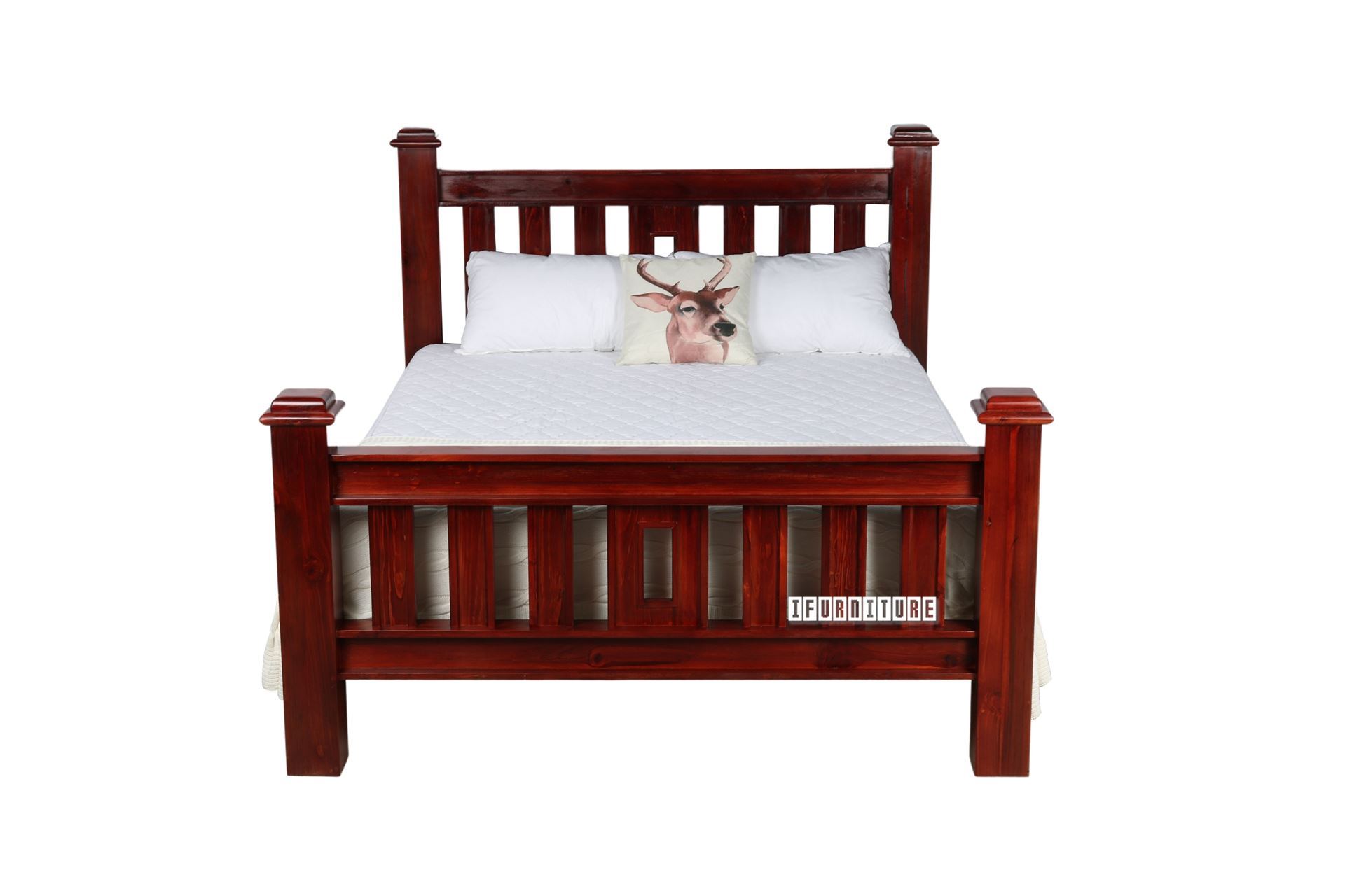 COTTAGE HILL Solid Pine Bed Frame in Queen Size *Wine Red Colour