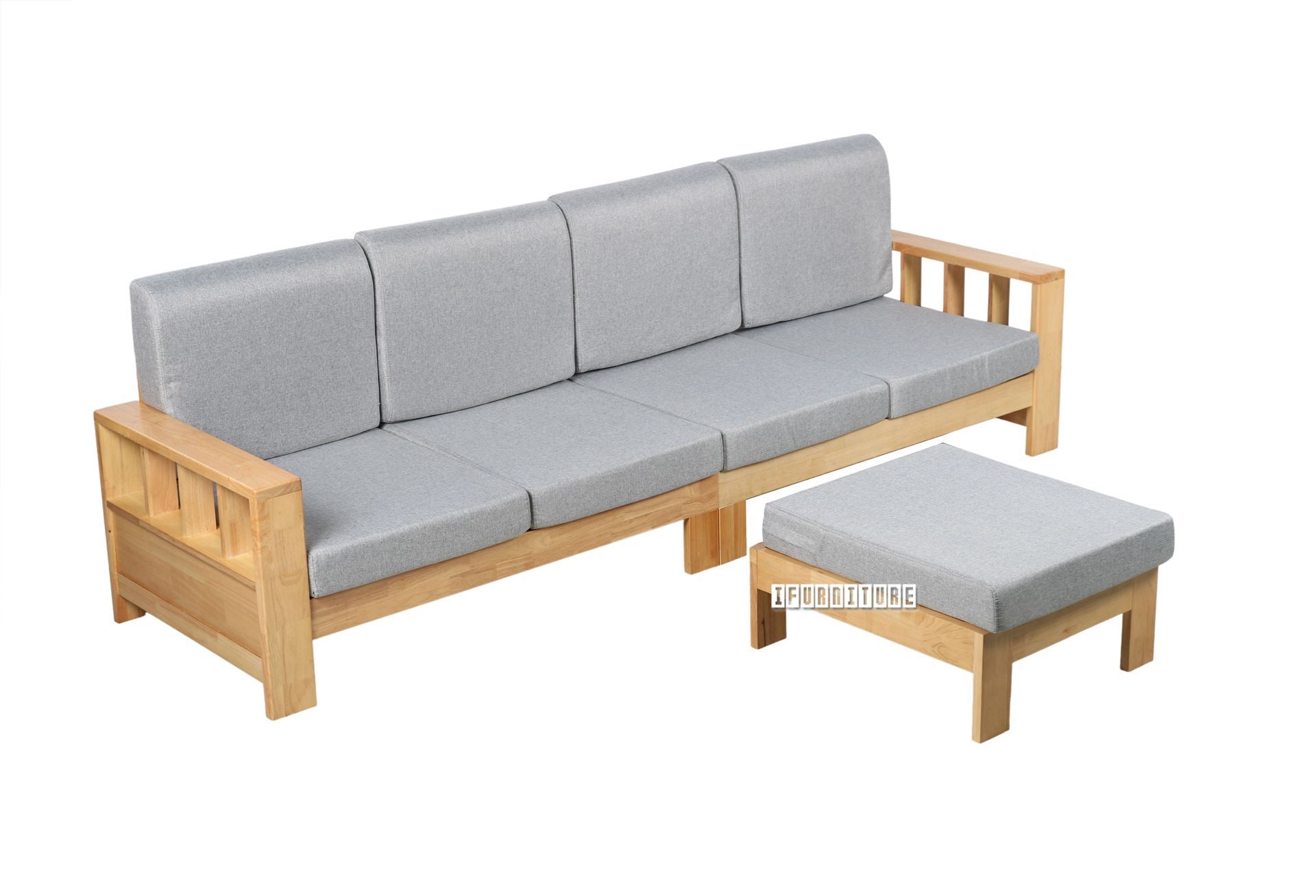 BOLEY Rubber Wood Sectional Sofa with Coffee Table (Beech and Grey)