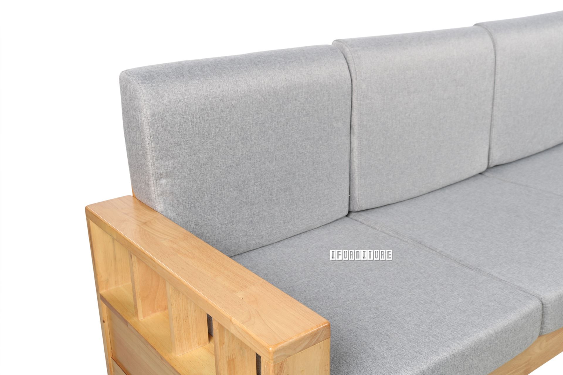 BOLEY Rubber Wood Sectional Sofa with Coffee Table (Beech and Grey)