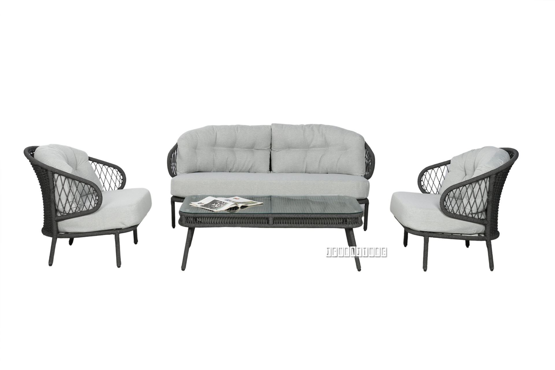 ENNA Woven Patio Sofa Set With Round ALUMINUM Frame *Grey