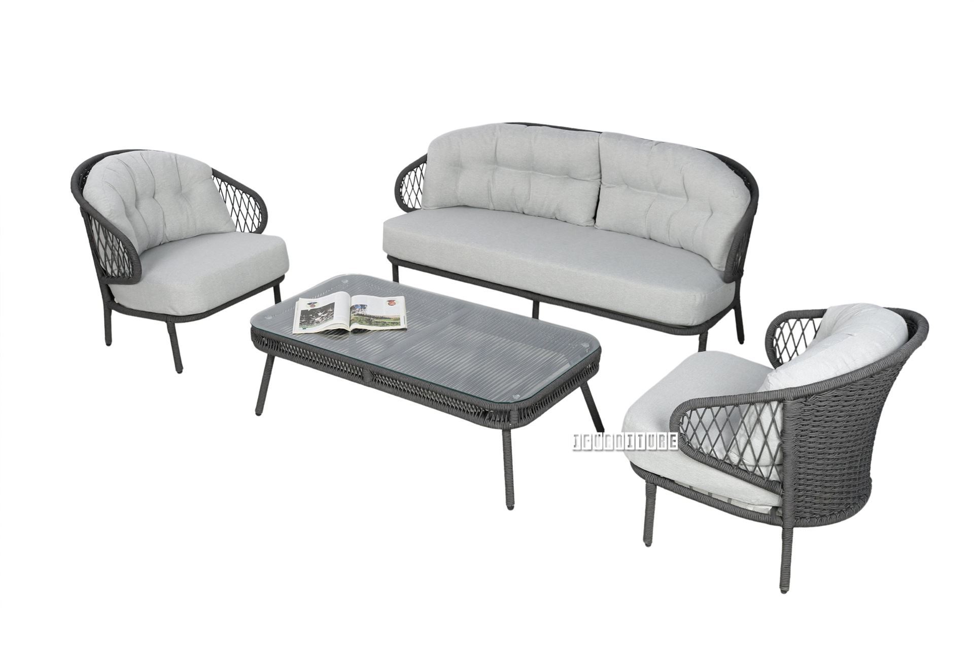 ENNA Woven Patio Sofa Set With Round ALUMINUM Frame *Grey