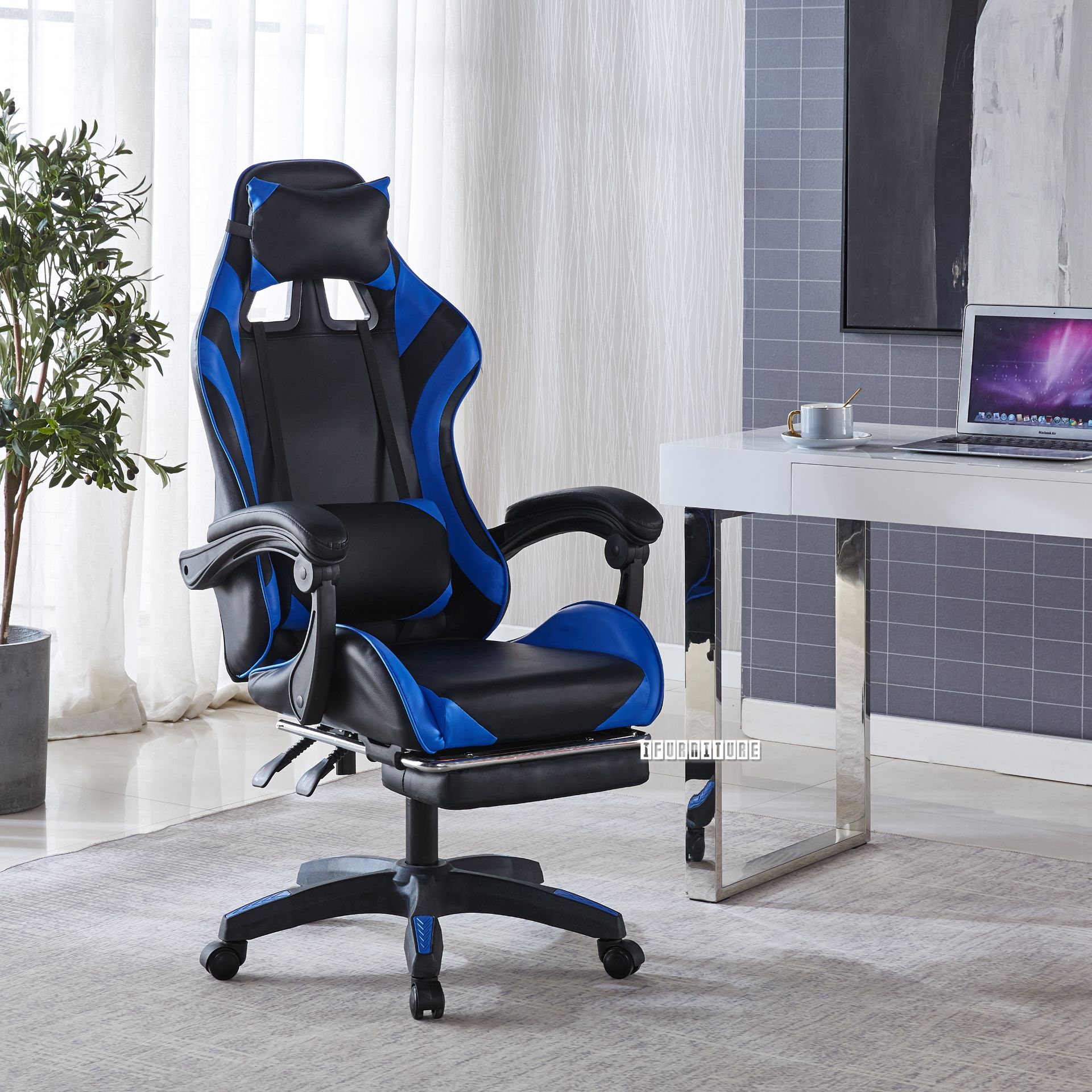 IRONMAN PLUS 0302F Reclining Gaming Office Chair with Footrest *Blue