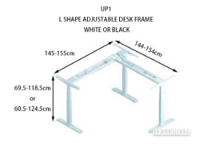 Picture of UP1 L-SHAPE Adjustable Height Desk Frame (White/Black) - 605-1245mm (White)