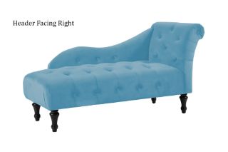 Picture of ZOE Velvet Flared Arm Chaise Lounge (Blue) - Header Facing Right