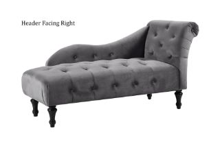 Picture of ZOE Velvet Flared Arm Chaise Lounge (Grey) - Header Facing Right