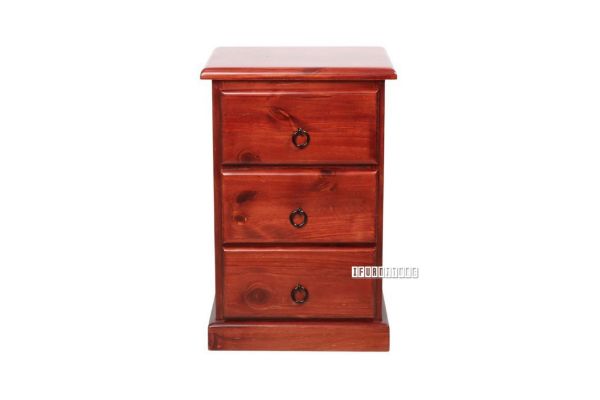 Picture of COTTAGE HILL Solid Pine 3-Drawer Bedside Table (Wine Red Colour)