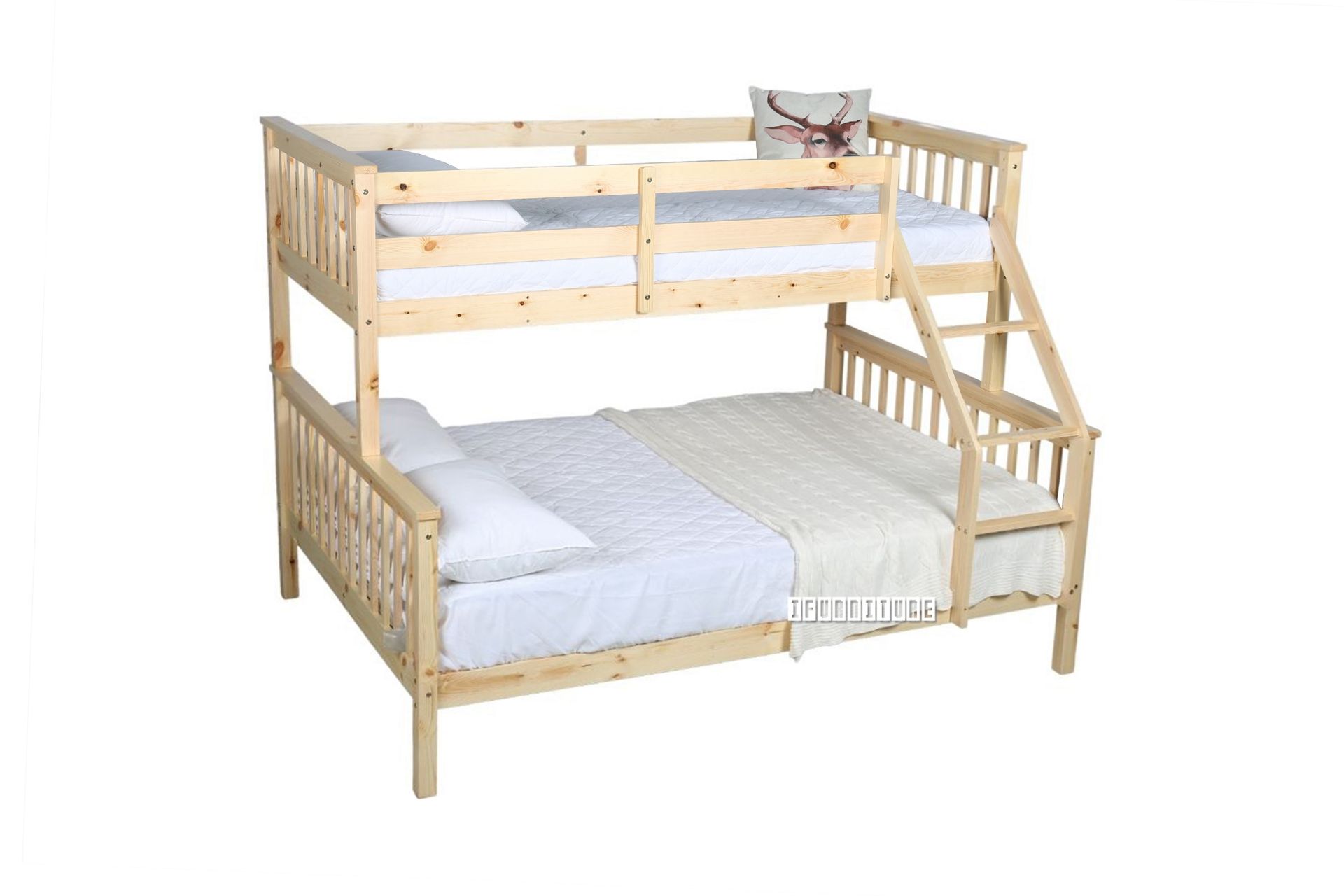 STARLET Single-Double Solid NZ Pine Bunk Bed Frame (Natural)