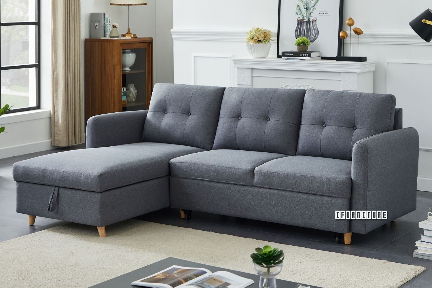 KAYDEN Reversible Sectional Sofa Bed with Storage (Grey)