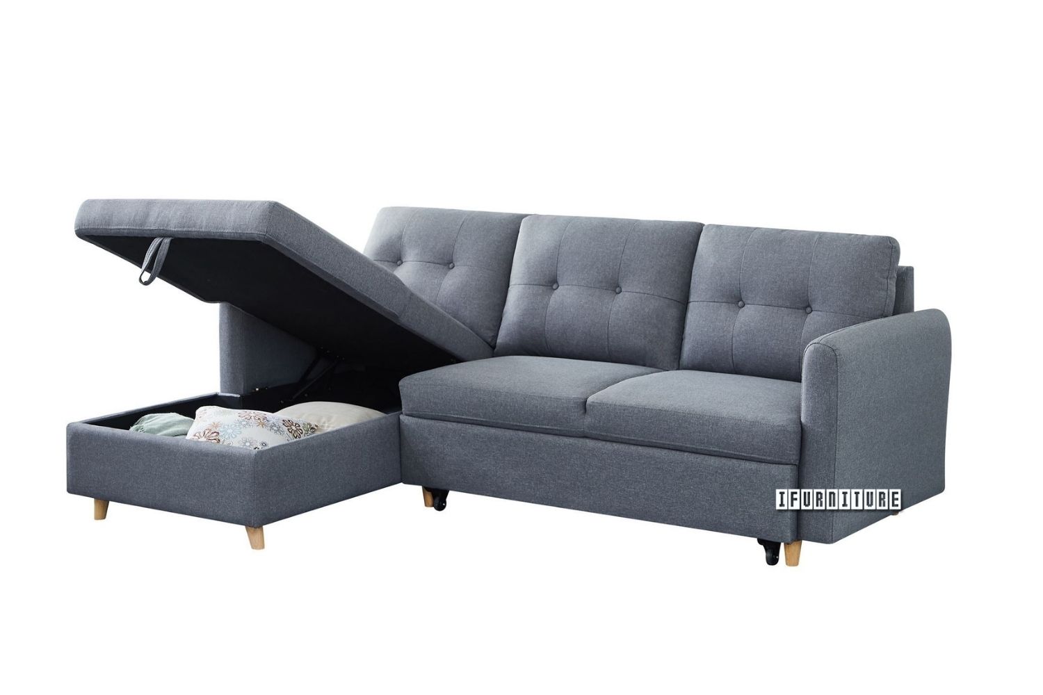KAYDEN Reversible Sectional Sofa Bed with Storage (Grey)