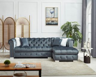 Picture of EDITH GOODWILL SECTIONAL CHESTERFIELD TUFTED VELVET SOFA *Grey - Facing Right