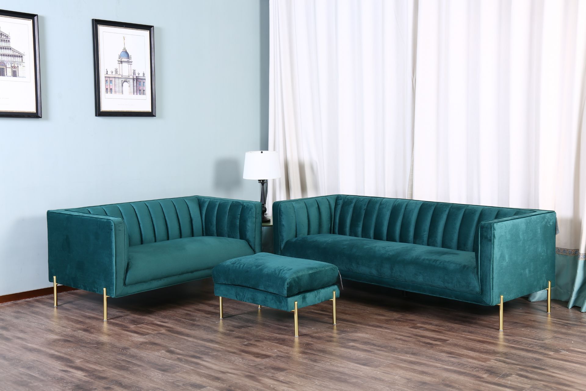 FALCON Peacock Green Sofa Ottoman