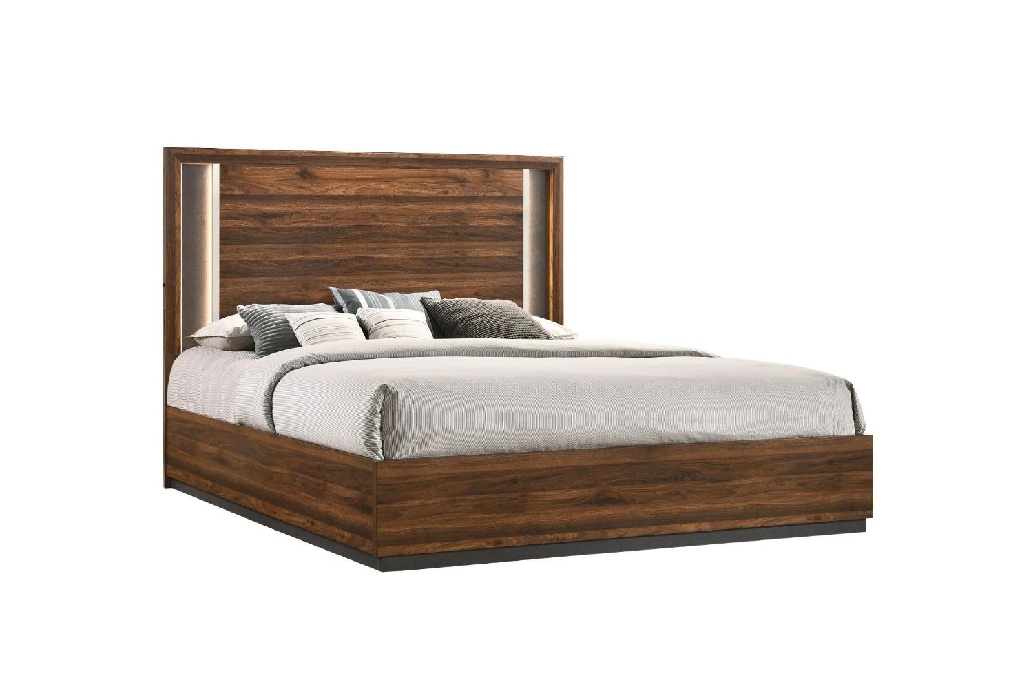SANDRA Queen Size Bed Frame with LED Light Headboard (Walnut Colour)
