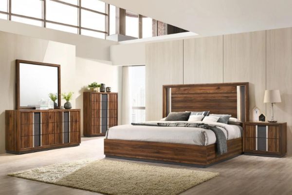 Picture of SANDRA 4PC/5PC/6PC Bedroom Combo in Queen Size (Walnut Colour)