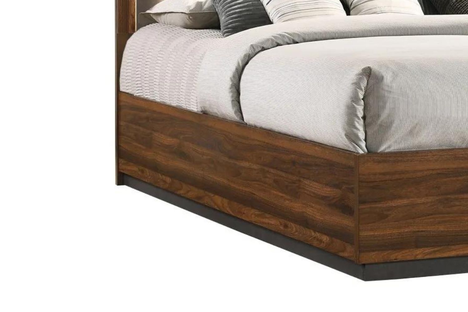 SANDRA Queen Size Bed Frame with LED Light Headboard (Walnut Colour)