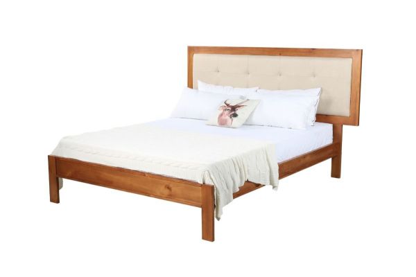 Picture of COOLMORE Solid Pine Queen Size Bed Frame with Extended Headboard
