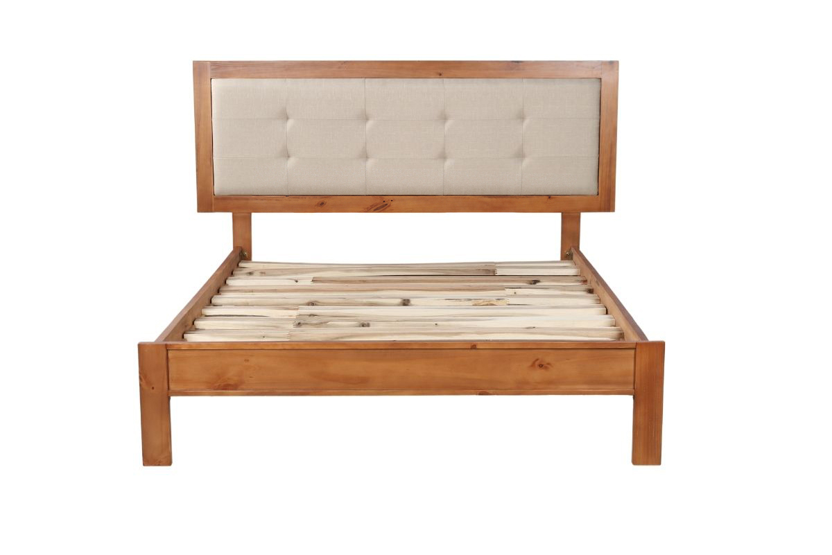 COOLMORE Solid Pine Queen Size Bed Frame with Extended Headboard