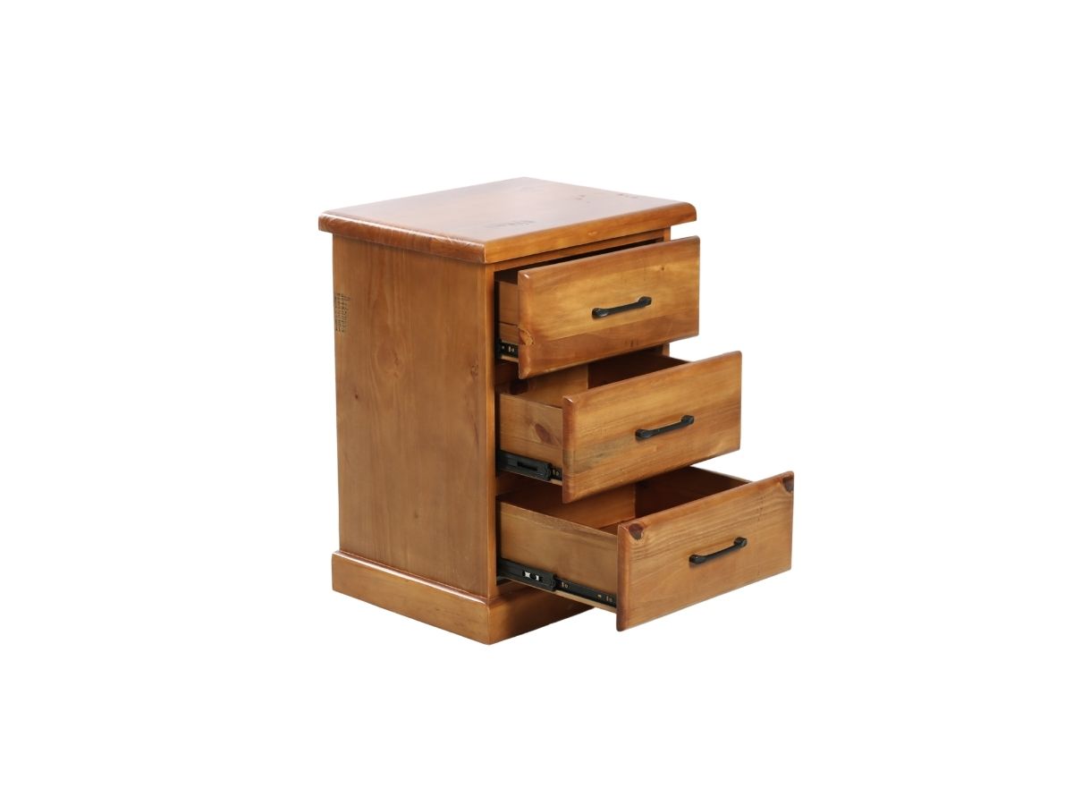 COTTAGE HILL Solid Pine 3Drawer Bedside Table (Antique Oak Colour)