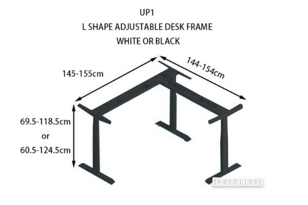 Picture of UP1 L-SHAPE Adjustable Height Desk Frame (White/Black) - 605-1245mm (Black)