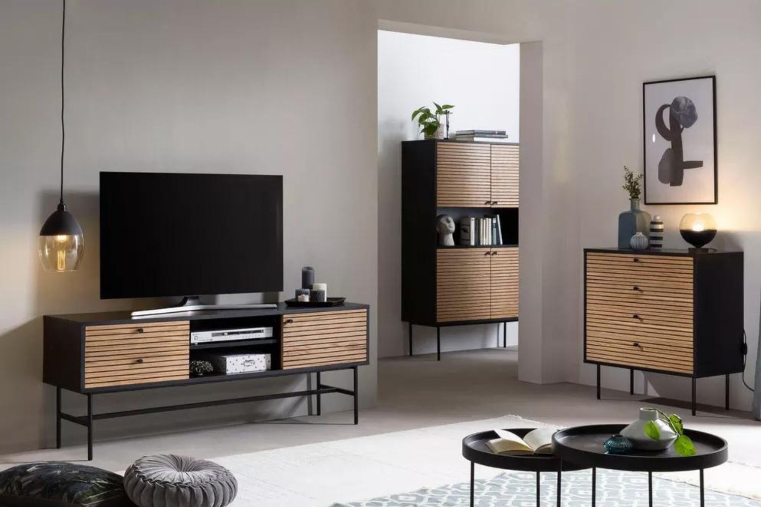 COLIN 150 TV Unit with Line Design (Black)