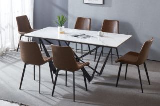 Picture of EVAN 7PC Sintered Stone 1.8M Dining Set (Brown Chairs)