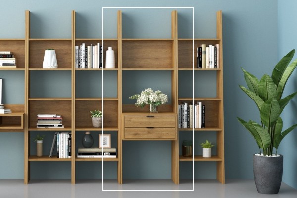 Picture of URBAN 60x200cm 2-Drawer Bookshelf Wall System (Oak Colour)