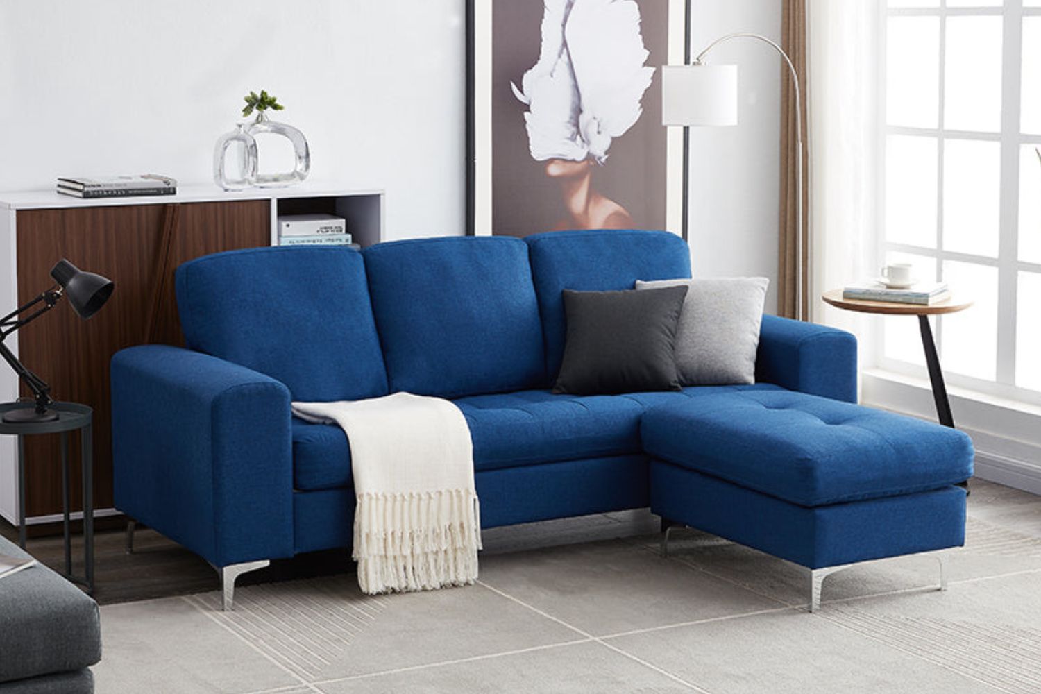 NIXON 3+2 Seater with Ottoman Fabric Sofa (Blue)