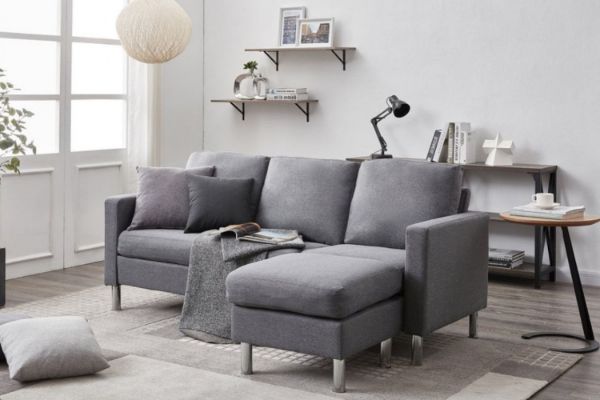 Picture of HADLEY 3 Seater with Ottoman Fabric Sofa (Light Grey)