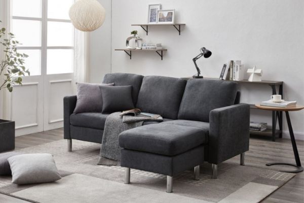 HADLEY 3 Seater with Ottoman Fabric Sofa (Dark Grey)