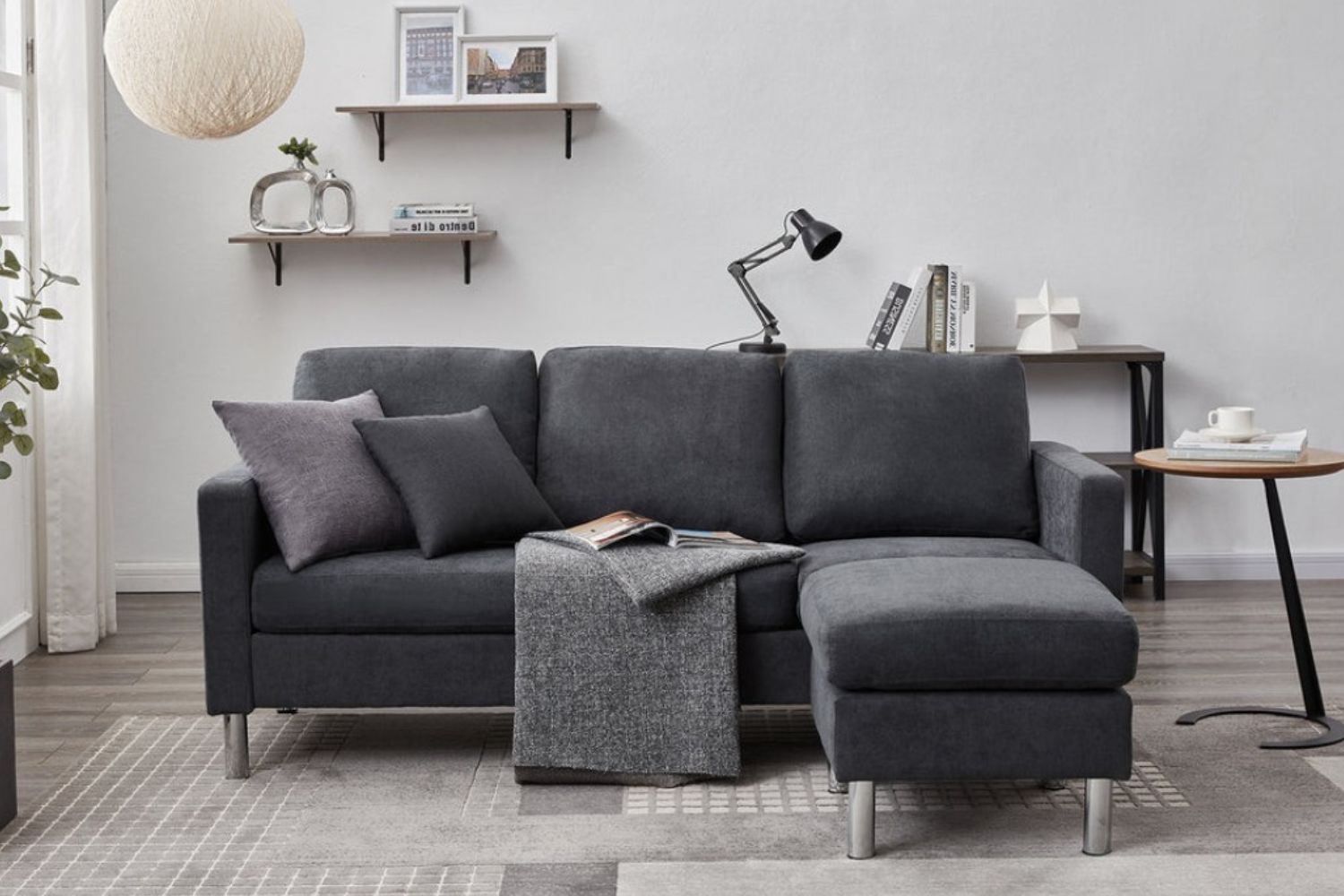 HADLEY 3 Seater with Ottoman Fabric Sofa (Dark Grey)
