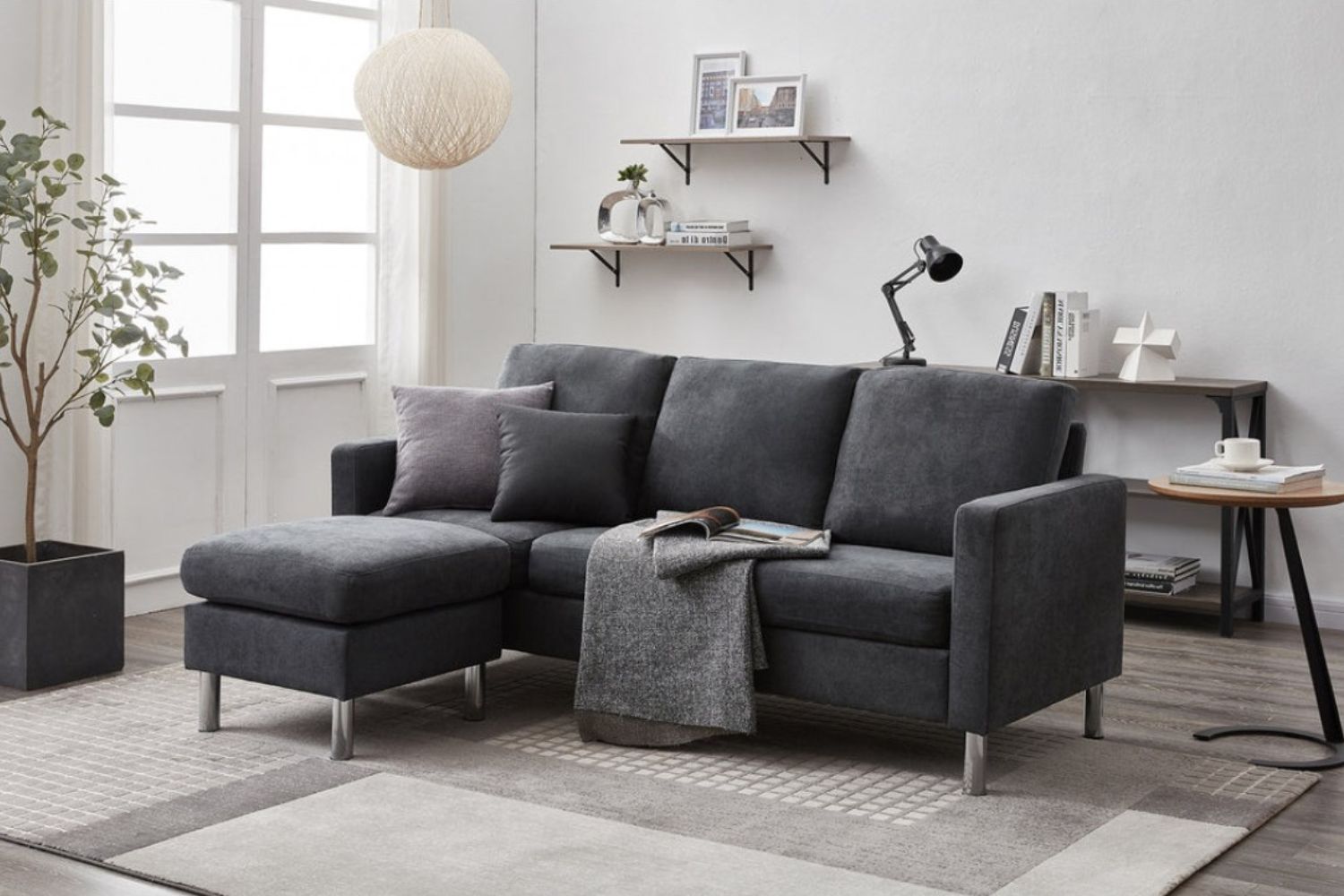 HADLEY 3 Seater with Ottoman Fabric Sofa (Dark Grey)