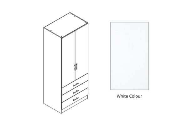 Picture of BESTA 2 DOOR 3 DRW Wall Solution Modular Wardrobe (AHK) - White Colour