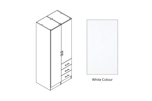 Picture of BESTA 2 DOOR 3 SHORT DRW Wall Solution Modular Wardrobe (BDE) - White Colour