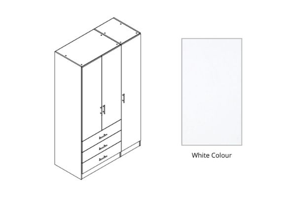 Picture of BESTA 3 DOOR 3 DRW Wall Solution Modular Wardrobe (BEHK) - White Colour