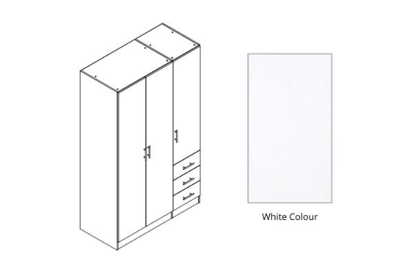 Picture of BESTA 3 DOOR 3 SHORT DRW Wall Solution Modular Wardrobe (BDFG) - White Colour